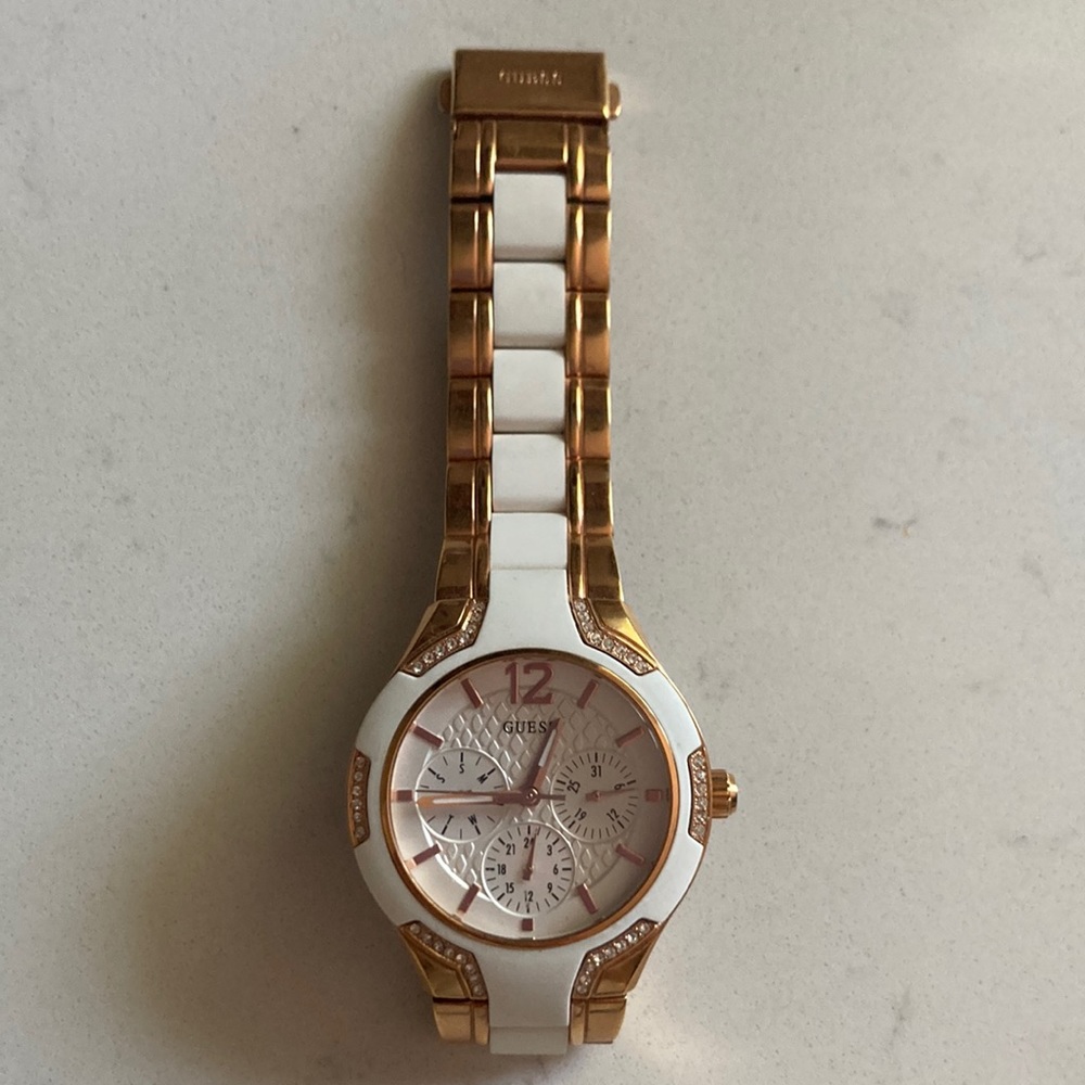 Women’s Guess White and Gold Watch